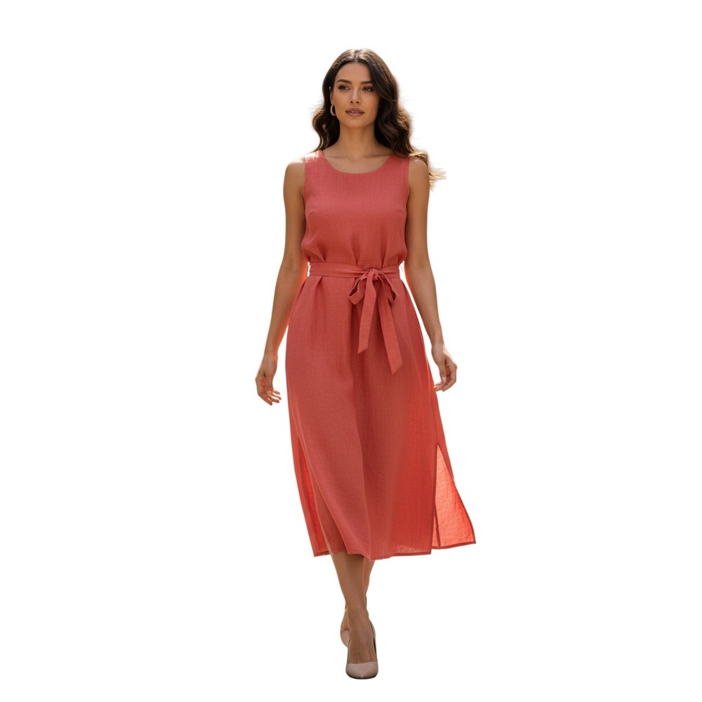 Lungo‎ L'Arno Italy Red 100% Linen Maxi Tank Dress S Slvless Coastal Minimalist